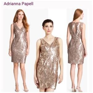 Adrianna Papell Sequin & Lace Mini sleeveless sexy dress in taupe size 8
